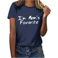 thumbnail image 1 of Women's Summer Clothes Comfy Casual Shirts Funny Letter Print Tees Short Sleeve Tunic Tops for Lady Loose Fit Flowy Round Neck Blouse Fashion 2024 Vintage Y2K Tops Dressy Casual Navy T Shirts XL, 1 of 8