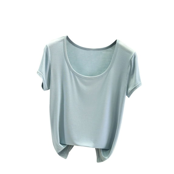 Women's Summer Clothes Comfy Casual Shirts Round Neck Blouse Fashion 2024 Solid Color Vintage Short Sleeve Tunic Tops for Lady Loose Fit Flowy Y2K Tops Dressy Casual Light Blue T Shirts XXXL