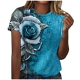 thumbnail image 1 of Women's Summer Clothes Comfy Casual Shirts Short Sleeve Loose Fit Flowy Tunic Tops Dressy Casual Tops for Lady Vintage Fashion 2024 Tie Dye Ombre Round Neck Blouse Blue T Shirts XXL, 1 of 4