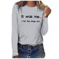 thumbnail image 1 of Women's Summer Clothes Dog Lover Pullover It was Me Funny Letter Print Sweatshirts Round Neck Blouse Vintage Long Sleeve Loose Fit Flowy Tunic Tops Dressy Casual Tops Fashion 2024 Gray T Shirts L, 1 of 1