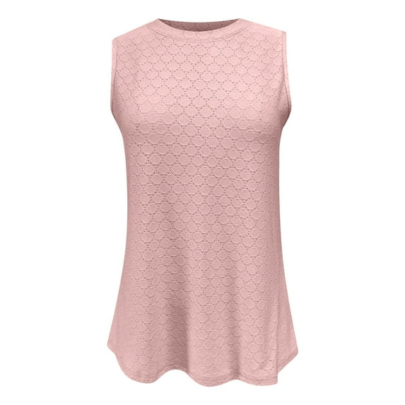 Women's Summer Clothes Elegant Going out Blouse Vintage Sleeveless Tunic Tops for Lady Loose Fit Flowy Solid Color Tank Tops Y2K Tops Dressy Casual Round Neck Fashion 2024 Pink T Shirts L