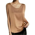 thumbnail image 1 of Women's Summer Clothes Long Sleeve Tunic Tops for Lady Loose Fit Flowy Vintage Solid Color Y2K Tops Dressy Casual Spring Elegant Shirts Fashion 2024 Round Neck Blouse Khaki T Shirts XXL, 1 of 3