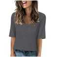thumbnail image 1 of Women's Summer Clothes Long Sleeve Tunic Tops for Lady Loose Fit Flowy Y2K Tops Dressy Casual Vintage Fashion 2024 V Neck Blouse Spring Elegant Shirts Solid Color Dark Gray T Shirts XL, 1 of 6