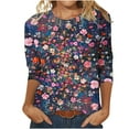 thumbnail image 1 of Women's Summer Clothes Spring Elegant Shirts 3/4 Sleeve Loose Fit Flowy Tunic Tops Dressy Casual Tops for Lady Vintage Fashion 2024 Floal Printing Round Neck Blouse Multicolor T Shirts M, 1 of 5