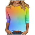 thumbnail image 1 of Women's Summer Clothes Spring Elegant Shirts 3/4 Sleeve Loose Fit Flowy Tunic Tops Fashion 2024 Gradient Color Vintage Round Neck Blouse Dressy Casual Tops for Lady Multicolor T Shirts S, 1 of 5