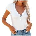 thumbnail image 1 of Women's Summer Clothing Casual Henley Shirts Short Sleeve V Neck Button Up Ribbed Knit Sexy Slim Fit Basic Tops Blouse Summer Clothing, 1 of 6