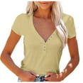 thumbnail image 1 of Women's Summer Clothing Casual Henley Shirts Short Sleeve V Neck Button Up Ribbed Knit Slim Fit Basic Tops Blouse Summer Clothing, 1 of 6