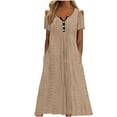 thumbnail image 1 of Women's Summer Cold Shoulder Dress Casual Loose Long Dress Maxi Dress Short Sleeve Off Shoulder Button Swing Sundresses Clearance Deals, 1 of 6