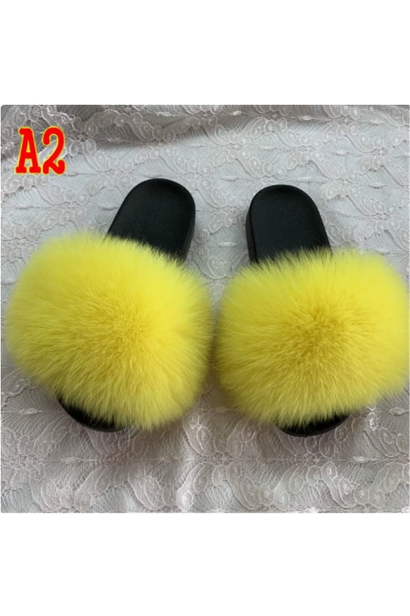 Women's Summer Colorblock Faux Fur Slides – Soft Fluffy Slip-On Sandals for Indoor & Outdoor Wear, Plus Sizes Available