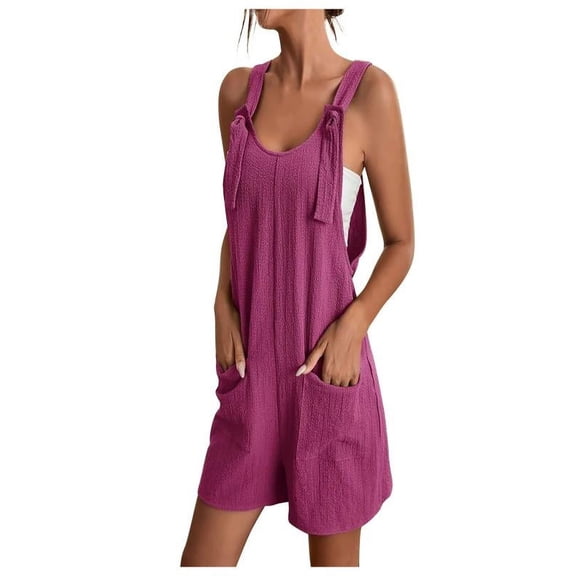 Women's Summer Comfortable Casual Suspender Shorts Solid Color Pocket Jumpsuit Shorts