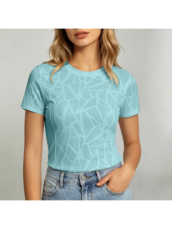 Women's Summer Comfortable Slim Fit Sheer Pullover for Daily and —Solid Color Knit Top with Lightweight Mesh Overlay