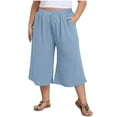 thumbnail image 1 of Women's Summer Comfy Cotton Linen Cropped Trousers Plus Size Wide Leg Lounge Pants with Pockets Light Blue XXXL, 1 of 6