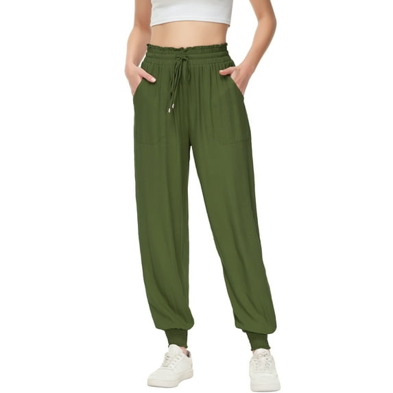Women's Summer Comfy Lightweight Drawstring Elastic High Waist Joggers Pants with Pockets