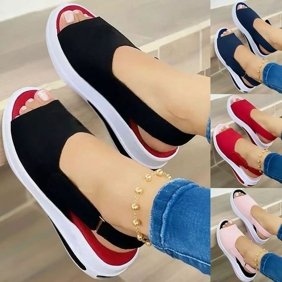 Women's Summer Comfy Open Toe Ankle Strap Sandals Beach Casual Shoes Shallow Navy qILAKOG Size 7