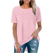 Women's Summer Cool Breathable Raglan Shirts Palace Lock Hollow Out T-shirt Crew Neck Short Sleeve Pullover Blouses