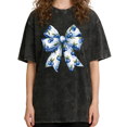 thumbnail image 1 of Women's Summer Coquette Bow with Fresh Blueberries and Green Leaves, Breathable Washed T Shirt Black S-2XL Plus Size, 1 of 5