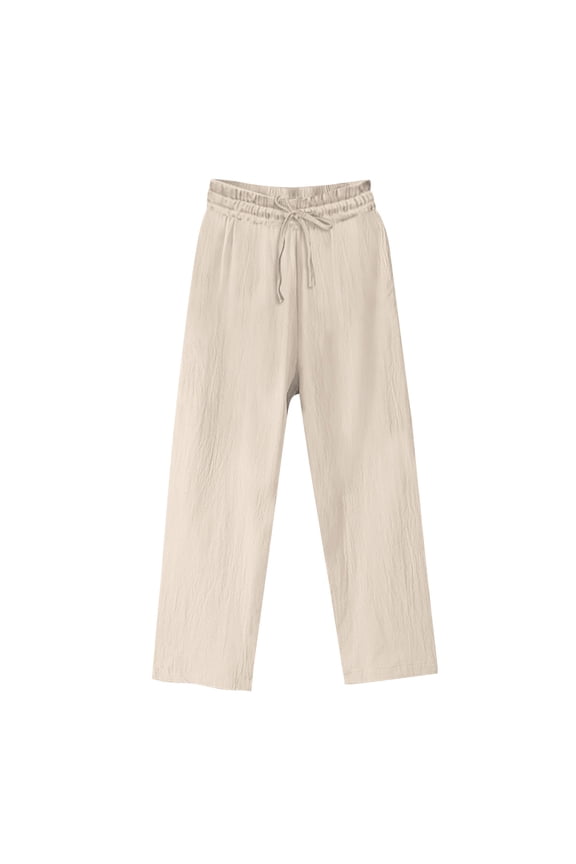 Women's Summer Cotton Linen Pants Casual Wide Leg High Waist Palazzo Beach Trousers Loose Casual Pants with Pockets