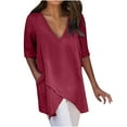 thumbnail image 1 of Women's Summer Cotton Linen Shirt Casual Loose 3/4 Sleeve V Neck Blouse Lightweight Comfortable Flowy Work Shirts with Pocket, 1 of 6