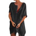 thumbnail image 1 of Women's Summer Cotton Linen Short Sleeve Vintage Button Up Shirt Casual Plus Size Beach Swimsuit Cover Up Mini Dress Size L, 1 of 5