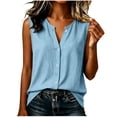 thumbnail image 1 of Women's Summer Cotton Linen Sleeveless Tank Top V‑Neck Half‑Button Placket Loose Fit Casual Pullover Vest Light Blue S(S), 1 of 5