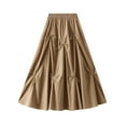 thumbnail image 1 of Women's Summer Cotton Long Skirt Casual Pleated Elastic Waist Drawstring A-Line Flowy Swing Skirts Wedding Party Skirt, 1 of 6