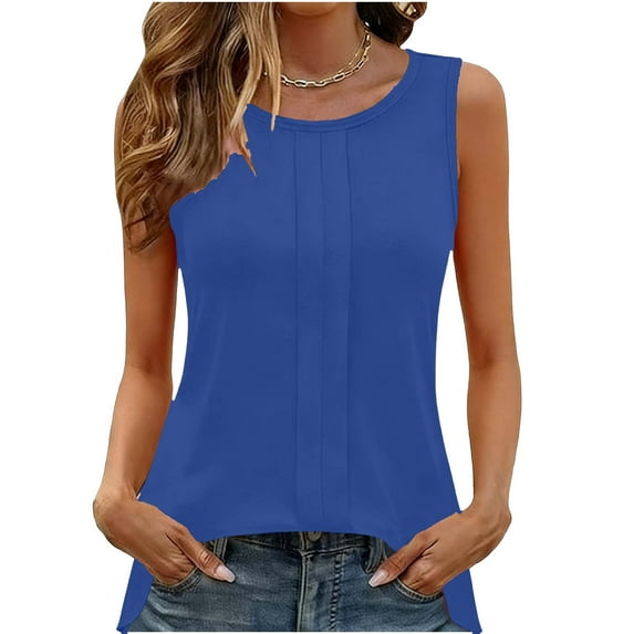 Women's Summer Cotton Tank Tops Oversized Crewneck Sleeveless T Shirts Casual Solid Plus Size Round Neck Loose Fits Comfy Camisole Vest Shirt