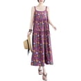 thumbnail image 1 of Women's Summer Crewneck Sleeveless Maxi Length Floral Printed Dress GA2668 Purple, 1 of 5
