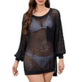 thumbnail image 1 of Women's Summer Crochet Hollow Sweater Long Sleeve Crewneck Beach Mesh Cover Up Tunic Top, 1 of 5