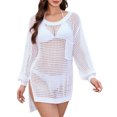 thumbnail image 1 of Women's Summer Crochet Hollow Sweater Long Sleeve Crewneck Beach Mesh Cover Up Tunic Top, 1 of 5