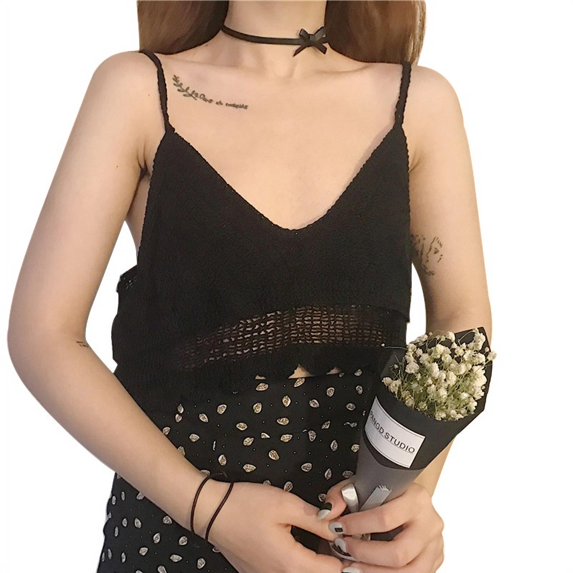 Women's Summer Crochet Tank Tops Casual Sleeveless V Neck Hollow Out Vest Cami Shirt