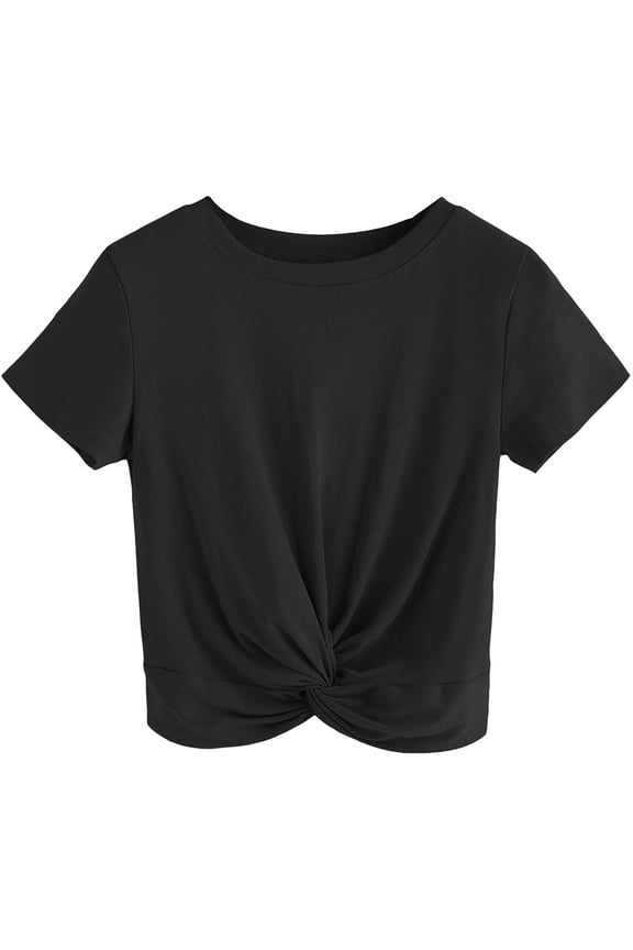 Women's Summer Crop Top Solid Short Sleeve Twist Front Tee T-Shirt,,X-Large,