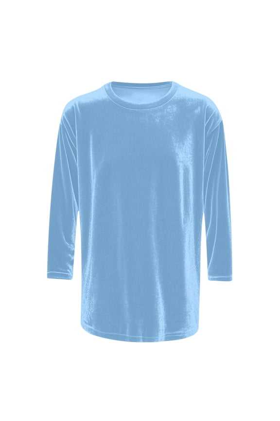 Women's Summer Cropped 3/4 Sleeve Round Neck Snug Shirt Blouse Top Solid Color Velvet Soft Casual Daily Wear Vacation Party Fashion Essential | Sopatenor,Light Blue XL