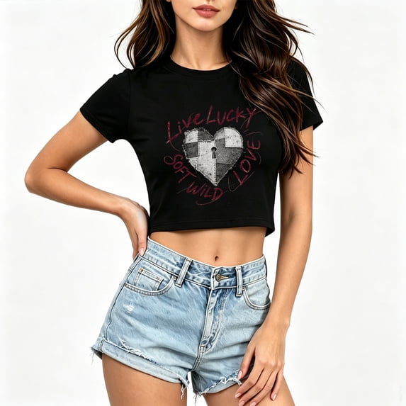 Women's Summer Cropped T Shirts Funny Graphic Print tees Short Sleeve Casual Crop Tops