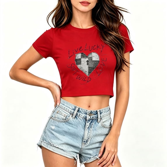 Women's Summer Cropped T Shirts Funny Graphic Print tees Short Sleeve Casual Crop Tops