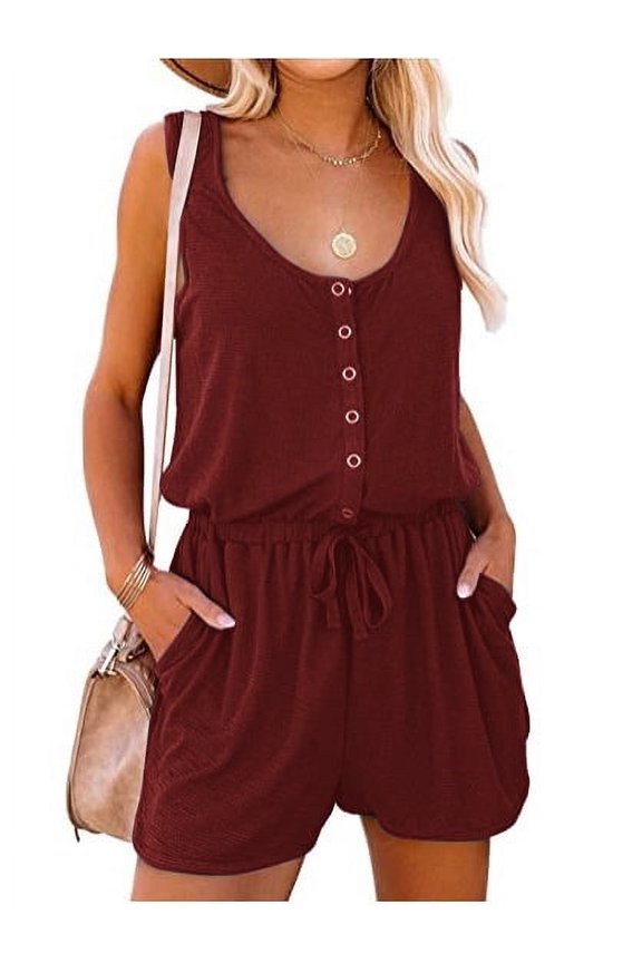 Women's Summer Cross-border New Sleeveless Jumpsuit Waist Casual Loose Wide Leg Shorts