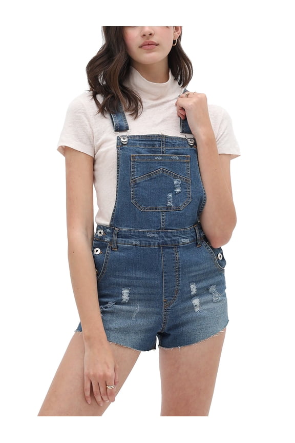 Women’s Summer Cute Denim Romper Overall Shorts – Distressed Raw Edge Hem Bib Shortalls