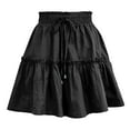 thumbnail image 1 of Women's Summer Cute Elastic High Waist with Drawstring Ruffle Skirt Solid Color A Line Swing Beach Mini Skirt, 1 of 5