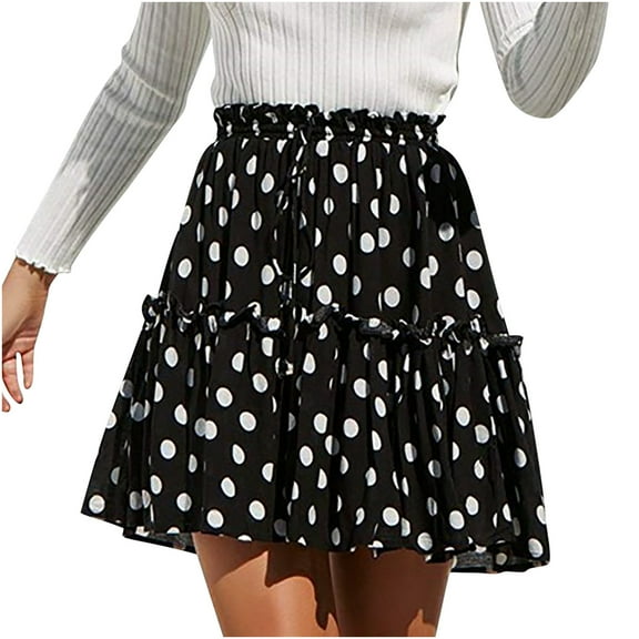 Women's Summer Cute High Waist Ruffle Short Skirt Floral Swing Beach Flared Pleated Mini Skater Skirt with Drawstring