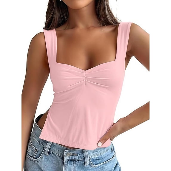 Women's Summer Cute Preppy Clothes Double Lined Backless Crop Tank Tops Going Out Shirts