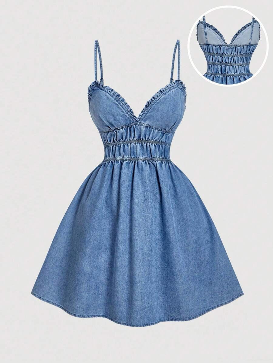 denim frill dress Womens SCAMP & DUDE Blue Denim Frill Sleeve Midi Dress US 12