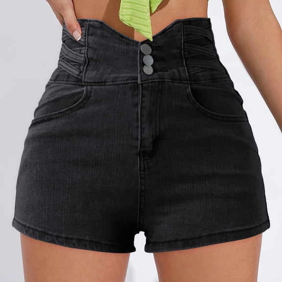 Women's Summer Denim High Waisted Button Down Drawstring Jeans Shorts With Pockets Womens T Shirts Short Sleeve Womens Short Sleeve Button down Shirts Women's Shorts Casual Long Plaid Shorts for Women