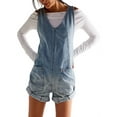 thumbnail image 1 of Women's Summer Denim Overall Shorts Romper – Loose Fit with Large Front Pockets Light Blue L, 1 of 8
