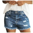 thumbnail image 1 of Women's Summer Distressed Denim Shorts Mid Waist Ripped Casual Jean Shorts, 1 of 5