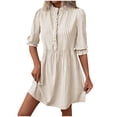 thumbnail image 1 of Women's Summer Dress 2025 Stripe Print Half Sleeve Tshirt Dresses Fall Casual Flowy Crew Neck Loose Mini Dress, 1 of 5