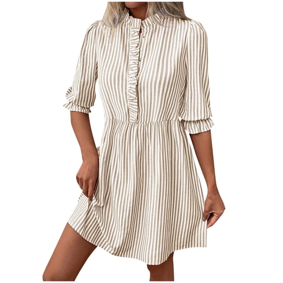 Women's Summer Dress 2025 Stripe Print Half Sleeve Tshirt Dresses Fall Casual Flowy Crew Neck Loose Mini Dress