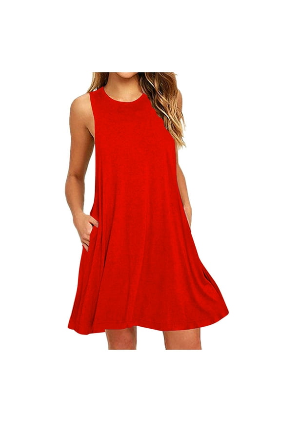 Women's Summer Dress Casual Beach Sundress Stretchy Tank Dress with Pockets