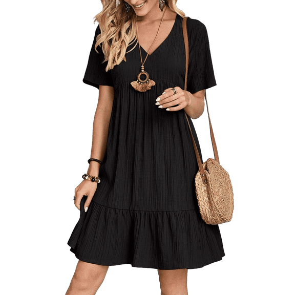 Women's Summer Dress Casual Short Sleeve V-Neck Short Party Dress