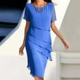 thumbnail image 1 of Women's Summer Dress Classic Patchwork Chiffon Round Neck Short Sleeve Dress (Blue M), 1 of 5