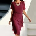 thumbnail image 1 of Dressse for Women Flowy Chiffon Tiered Midi Dresses Short Sleeves Dress (Red XL), 1 of 5