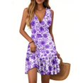 thumbnail image 1 of Women's Summer Dress Deep V-Neck Sleeveless Casual Floral Print Pleated Hem Dress A-Line Ruffle Swinging Mini Dress 2025 Trendy, 1 of 1